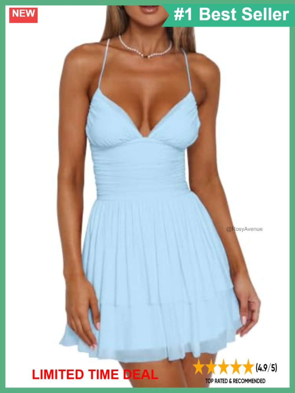 Sexy V Neck Sleeveless Ruffle Hem Mini Dress A-Line Party Club